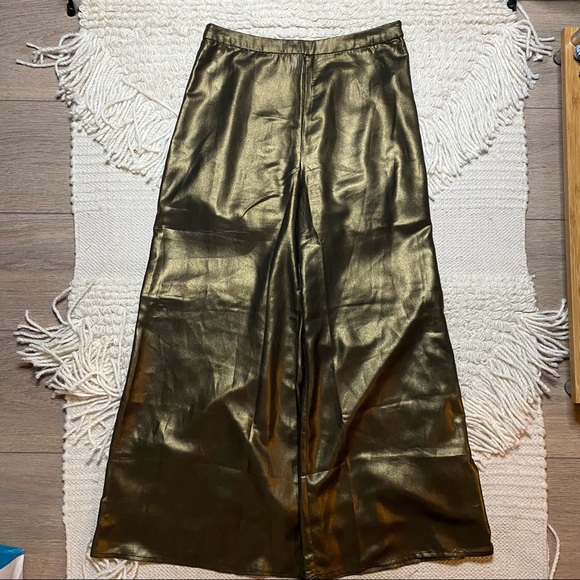 NO OFFERS LPA metallic gold Lurex Pant 664 wide leg crop pants S - Picture 3 of 13